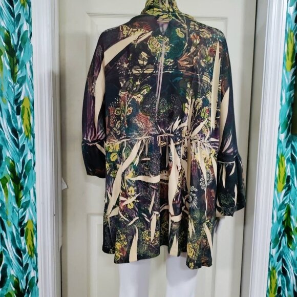 B.L.E.U. Colorful Watercolor Flyaway Open Front  Embellished Gothic Cardigan 2X - Picture 2 of 11